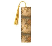 Marque-pages en bois imprimé carte du monde avec pompons, marqueurs de livre en bois pour les amateurs de livres, les enseignants et les cadeaux