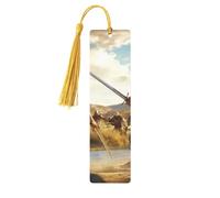 Marque-pages en bois imprimé chevalier et épée - Illustration double face - Accessoires de livre artistique - Cadeaux d'anniversaire pour hommes et femmes - Cadeaux pour les amateurs de livres