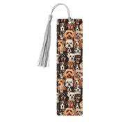 Marque-pages en bois imprimé chiens avec pompons, marqueurs de livre en bois pour les amateurs de livres, les enseignants et les cadeaux