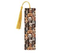 Marque-pages en bois imprimé chiens avec pompons, marqueurs de livre en bois pour les amateurs de livres, les enseignants et les cadeaux