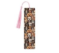 Marque-pages en bois imprimé chiens avec pompons, marqueurs de livre en bois pour les amateurs de livres, les enseignants et les cadeaux