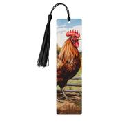 Marque-pages en bois imprimé coq sur bois dans les terres agricoles, beaux accessoires de carnet pour hommes et femmes amateurs de livres