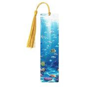 Marque-pages en bois imprimé double face au pays des merveilles sous-marines - Accessoires de livre artistique - Cadeau d'anniversaire pour homme et femme - Pour les amateurs de livres