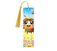 Marque-pages en bois imprimé double face avec abeilles colorées dans des champs de fleurs colorées, accessoires de livre artistique, cadeaux d'anniversaire pour hommes et femmes pour les amateurs de