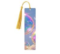 Marque-pages en bois imprimé double face avec bulles arc-en-ciel et nuages, accessoires de livre artistique, cadeaux d'anniversaire pour hommes et femmes pour les amateurs de livres