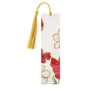 Marque-pages en bois imprimé double face avec fleurs et papillons coquelicots rouges, accessoires de livre artistique, cadeaux d'anniversaire pour hommes et femmes pour les amateurs de livres