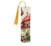 Marque-pages en bois imprimé double face avec motif de plantes, champignons et papillons, accessoires de livre artistique, cadeaux d'anniversaire pour homme et femme, pour les amateurs de livres