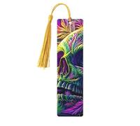 Marque-pages en bois imprimé double face avec motif tête de mort psychédélique avec fleurs de marijuana, accessoires de livre artistique, cadeaux d'anniversaire pour hommes et femmes, cadeaux pour les
