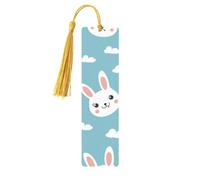 Marque-pages en bois imprimé double face avec nuages blancs et lapins, accessoires de livre artistique, cadeaux d'anniversaire pour hommes et femmes pour les amateurs de livres