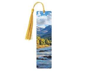 Marque-pages en bois imprimé double face avec nuages blancs et rivières fluides, accessoires de livre artistique, cadeaux d'anniversaire pour hommes et femmes pour les amateurs de livres