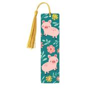 Marque-pages en bois imprimé double face avec plantes vertes et cochon rose, accessoires de livre artistique, cadeaux d'anniversaire pour hommes et femmes pour les amateurs de livres