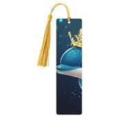 Marque-pages en bois imprimé double face avec un petit dauphin doré avec une couronne, accessoires de livre artistique, cadeaux d'anniversaire pour hommes et femmes pour les amateurs de livres