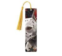 Marque-pages en bois imprimé double face en forme de chien blanc à grandes oreilles - Accessoires de livre artistique - Cadeaux d'anniversaire pour homme et femme - Pour les amateurs de livres