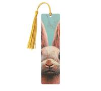 Marque-pages en bois imprimé double face en forme de lapin aux grandes oreilles - Accessoires de livre artistique - Cadeaux d'anniversaire pour homme et femme - Pour les amateurs de livres