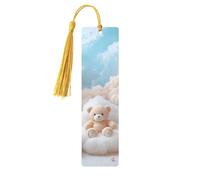 Marque-pages en bois imprimé double face en forme de montgolfières et nuages avec poupées panda, accessoires de livre artistique, cadeaux d'anniversaire pour hommes et femmes pour les amateurs de