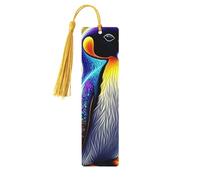 Marque-pages en bois imprimé double face en forme de pingouin psychédélique, accessoires de livre artistique, cadeaux d'anniversaire pour hommes et femmes pour les amateurs de livres