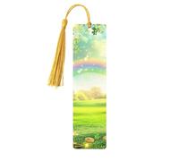 Marque-pages en bois imprimé double face en forme de trèfle, arc-en-ciel et pièce d'or - Accessoires de livre artistique - Cadeaux d'anniversaire pour homme et femme - Pour les amateurs de livres
