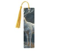 Marque-pages en bois imprimé double face en forme d'élan mécanique blanc, accessoires de livre artistique, cadeaux d'anniversaire pour hommes et femmes, cadeaux pour les amateurs de livres