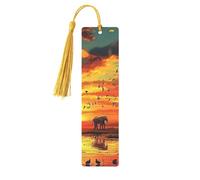 Marque-pages en bois imprimé double face Motif savane africaine coucher de soleil éléphant girafe Cadeau d'anniversaire pour homme femme pour les amateurs de livres