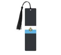 Marque-pages en bois imprimé drapeau de Saint-Marin avec pompons, marqueurs de livre en bois pour les amateurs de livres, les enseignants et les cadeaux