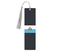 Marque-pages en bois imprimé drapeau de Saint-Marin avec pompons, marqueurs de livre en bois pour les amateurs de livres, les enseignants et les cadeaux