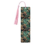 Marque-pages en bois imprimé fleur et oiseau avec pompons, marqueurs de livre en bois pour les amateurs de livres, les enseignants et les cadeaux