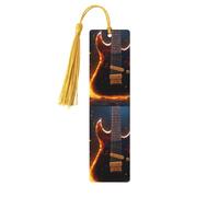 Marque-pages en bois imprimé guitare électrique avec pompons, marqueurs de livre en bois pour les amateurs de livres, les enseignants et les cadeaux
