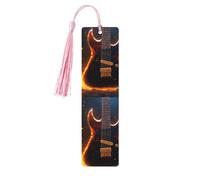 Marque-pages en bois imprimé guitare électrique avec pompons, marqueurs de livre en bois pour les amateurs de livres, les enseignants et les cadeaux