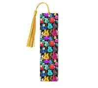 Marque-pages en bois imprimé guitares colorées avec pompons, marqueurs de livre en bois pour les amateurs de livres, les enseignants et les cadeaux