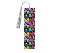 Marque-pages en bois imprimé guitares colorées avec pompons, marqueurs de livre en bois pour les amateurs de livres, les enseignants et les cadeaux