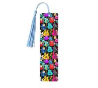 Marque-pages en bois imprimé guitares colorées avec pompons, marqueurs de livre en bois pour les amateurs de livres, les enseignants et les cadeaux