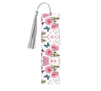 Marque-pages en bois imprimé jardin avec oiseau et fleur avec pompon pour lecteurs et amateurs de livres - Cadeaux artistiques faits à la main pour enseignants, collègues, décoration de bureau.