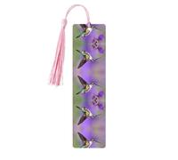 Marque-pages en bois imprimé oiseau en lavande violette avec pompon pour lecteurs et amateurs de livres - Cadeaux artistiques faits à la main pour enseignants, collègues, décoration de bureau.