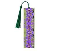 Marque-pages en bois imprimé oiseau en lavande violette avec pompon pour lecteurs et amateurs de livres - Cadeaux artistiques faits à la main pour enseignants, collègues, décoration de bureau.