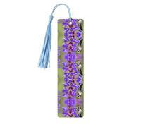 Marque-pages en bois imprimé oiseau en lavande violette avec pompon pour lecteurs et amateurs de livres - Cadeaux artistiques faits à la main pour enseignants, collègues, décoration de bureau.