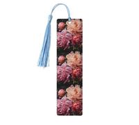 Marque-pages en bois imprimé pivoine de jardin avec pompons, marqueurs de livre en bois pour les amateurs de livres, les enseignants et les cadeaux