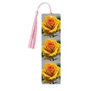 Marque-pages en bois imprimé rose jaune avec pompons, marqueurs de livre en bois pour les amateurs de livres, les enseignants et les cadeaux