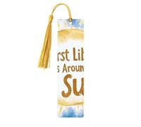 Marque-pages en bois imprimé sur le thème du premier voyage autour du soleil, aquarelle, planètes et étoiles, illustration double face unique, accessoires de livre artistique, cadeaux d'anniversaire