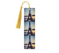 Marque-pages en bois imprimé Tour Eiffel avec pompons, marqueurs de livre en bois pour les amateurs de livres, les enseignants et les cadeaux