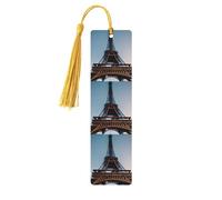 Marque-pages en bois imprimé Tour Eiffel de Paris avec pompons, marqueurs de livre en bois pour les amateurs de livres, les enseignants et les cadeaux