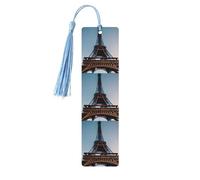 Marque-pages en bois imprimé Tour Eiffel de Paris avec pompons, marqueurs de livre en bois pour les amateurs de livres, les enseignants et les cadeaux
