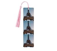 Marque-pages en bois imprimé Tour Eiffel de Paris avec pompons, marqueurs de livre en bois pour les amateurs de livres, les enseignants et les cadeaux