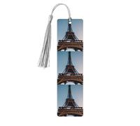 Marque-pages en bois imprimé Tour Eiffel de Paris avec pompons, marqueurs de livre en bois pour les amateurs de livres, les enseignants et les cadeaux