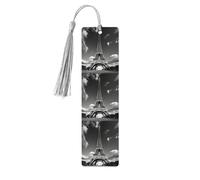 Marque-pages en bois imprimé Tour Eiffel et nuage de Paris avec pompons, marqueurs de livre en bois pour les amateurs de livres, les enseignants et les cadeaux