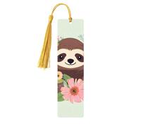 Marque-pages en bois paresseux et fleurs pour les amateurs de livres, fait à la main avec pompons colorés, marqueurs de page imprimés double face, accessoires de livre artistique, cadeau pour homme et
