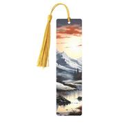 Marque-pages en bois peint paysage pour les amateurs de livres, fait à la main avec pompons colorés, marque-page imprimés double face, accessoires de livre artistique, cadeau pour homme et femme