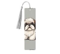 Marque-pages en bois pour homme et femme - Fait à la main - Ornements avec pompons - Marque-page vintage en bois Shih Tzu - Étiquettes à suspendre - Marqueurs de page de lecture pour les amateurs de