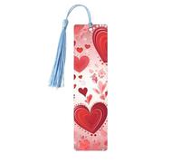 Marque-pages en bois pour homme et femme - Fait à la main - Ornements avec pompons - Marque-page vintage en bois - Motif de Saint-Valentin - Étiquettes à suspendre - Marqueurs de page de lecture pour