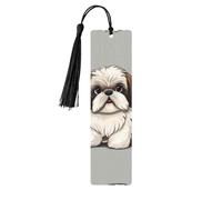 Marque-pages en bois pour homme et femme - Fait à la main - Ornements avec pompons - Marque-page vintage en bois Shih Tzu - Étiquettes à suspendre - Marqueurs de page de lecture pour les amateurs de