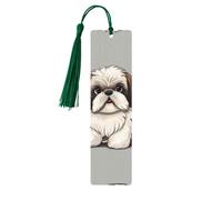 Marque-pages en bois pour homme et femme - Fait à la main - Ornements avec pompons - Marque-page vintage en bois Shih Tzu - Étiquettes à suspendre - Marqueurs de page de lecture pour les amateurs de